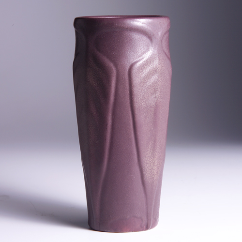 Appraisal: VAN BRIGGLE Early vase modeled with full-height tobacco leaves covered