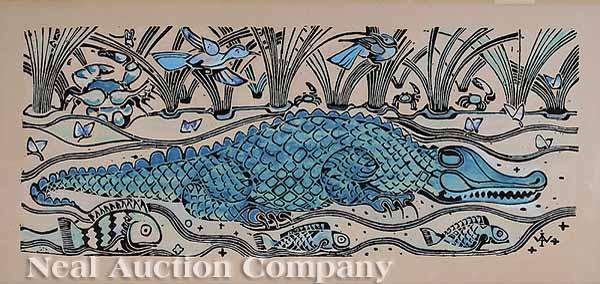 Appraisal: Walter Inglis Anderson American Mississippi - Alligator hand-colored silkscreen affixed