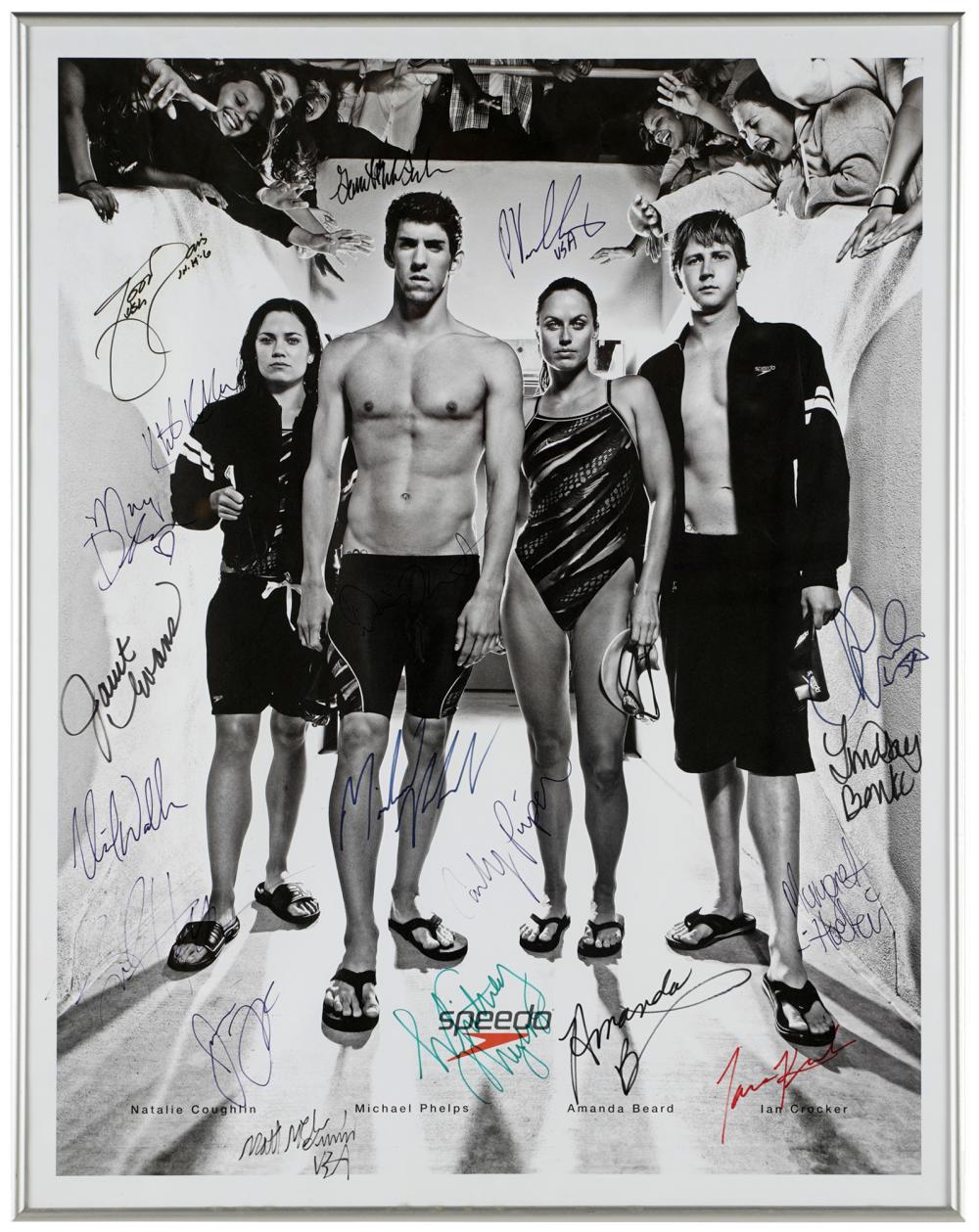 Appraisal: MICHAEL PHELPS SPEEDO AUTOGRAPHED POSTERsigned by multiple American swimmers x