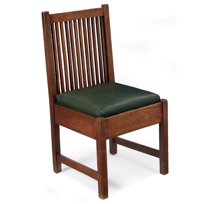 Appraisal: Gustav Stickley slipper chair vertical spindles at back over a