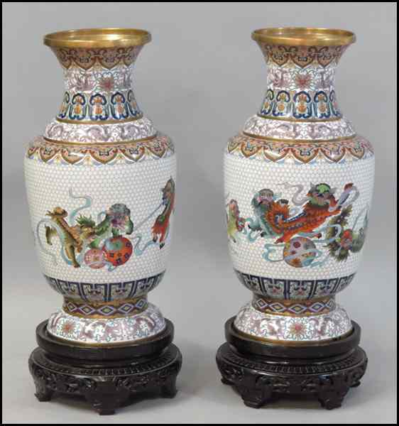 Appraisal: PAIR OF CLOISONNE PALACE VASES H '' Condition No Specific