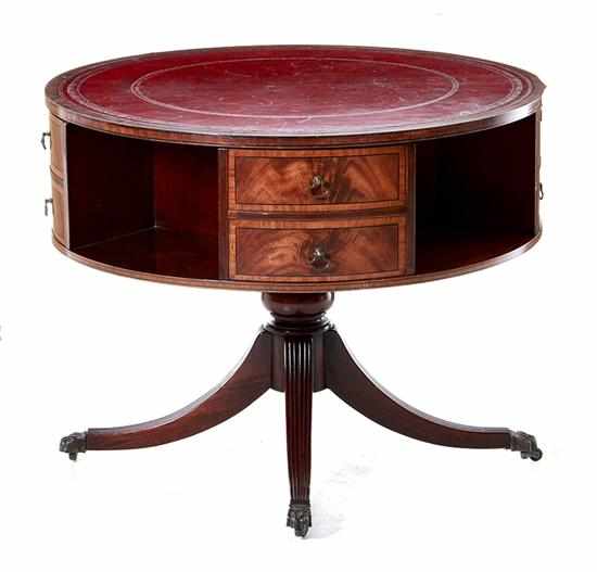 Appraisal: Regency style mahogany rent table circular revolving leather-inset top above