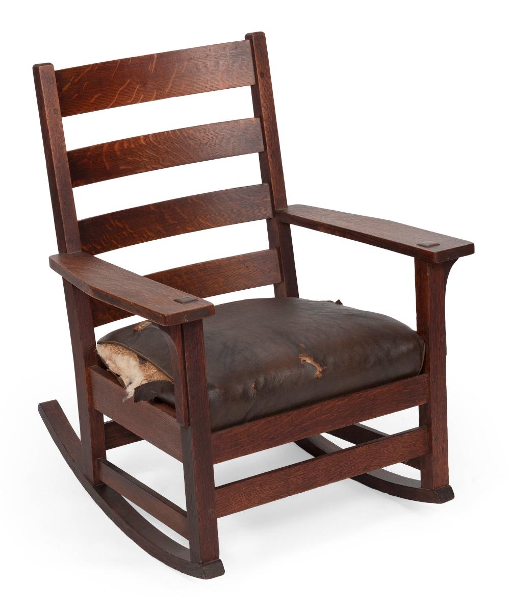 Appraisal: J G STICKLEY ROCKING ARMCHAIR CIRCA BACK HEIGHT SEAT HEIGHT