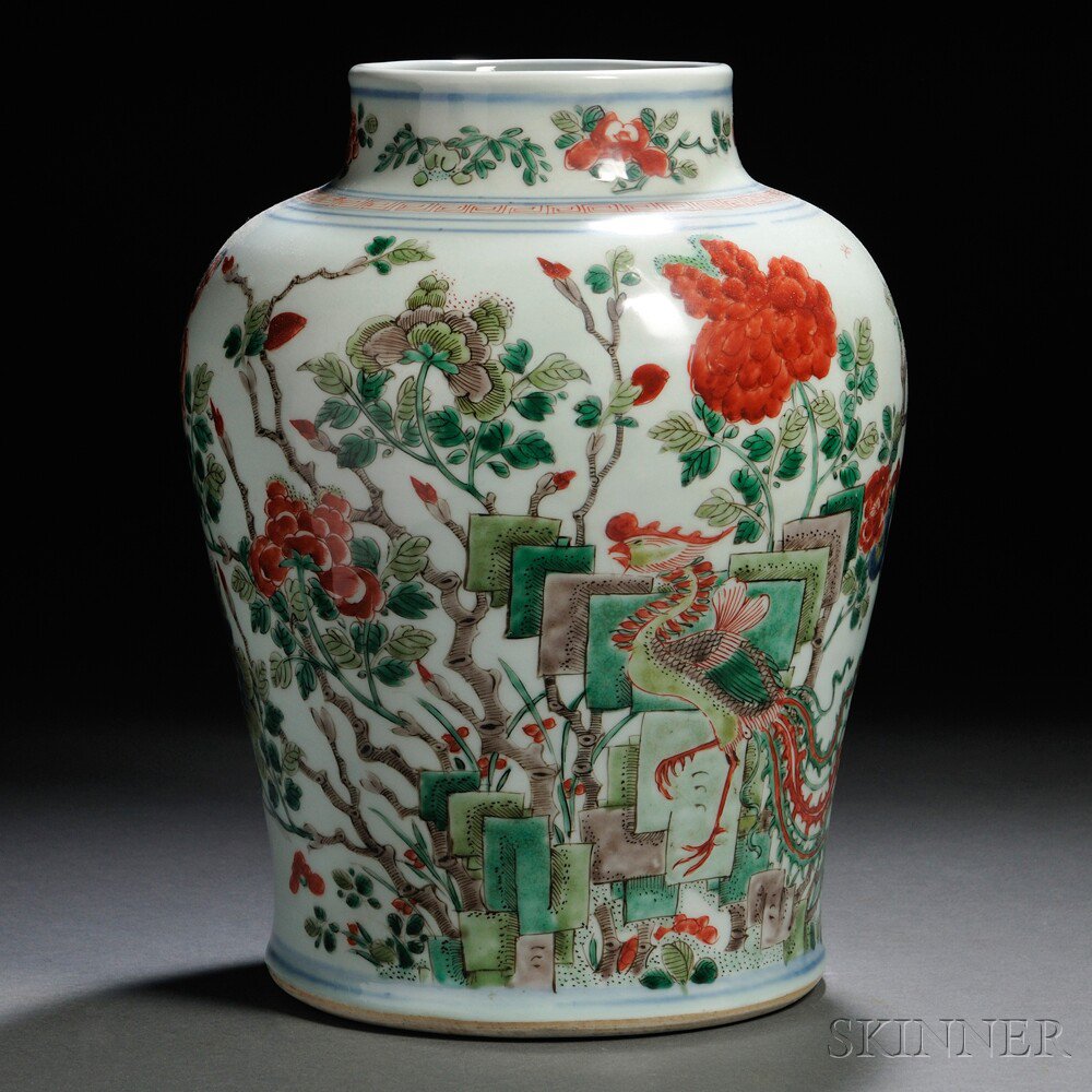 Appraisal: Transitional-style Famille Verte Jar China th century possibly earlier painted