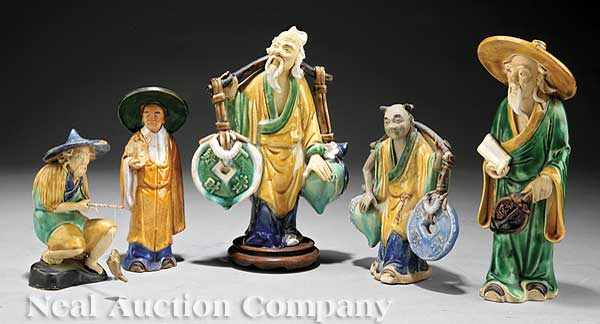 Appraisal: A Group of Five Chinese Sancai Glazed Mud Figures early-to-mid