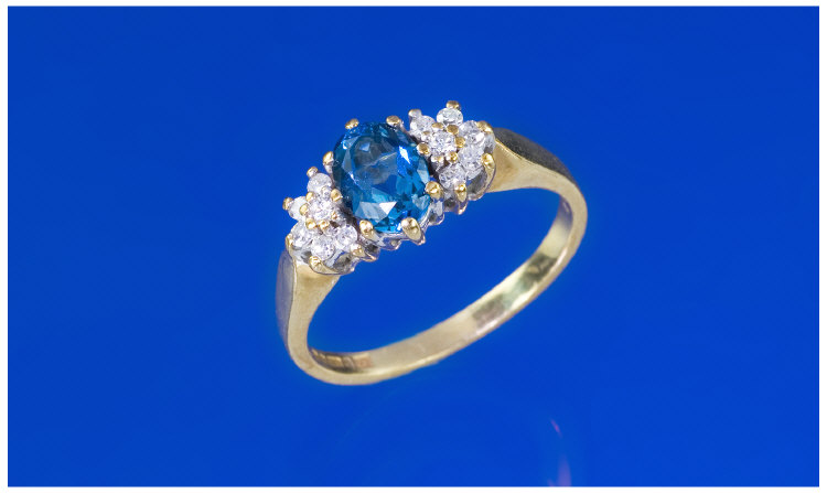 Appraisal: ct Gold Diamond Blue Stone Dress Ring Central Oval Faceted