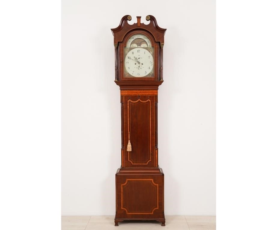 Appraisal: Georgian mahogany tall case clock circa with satinwood inlays eight-day