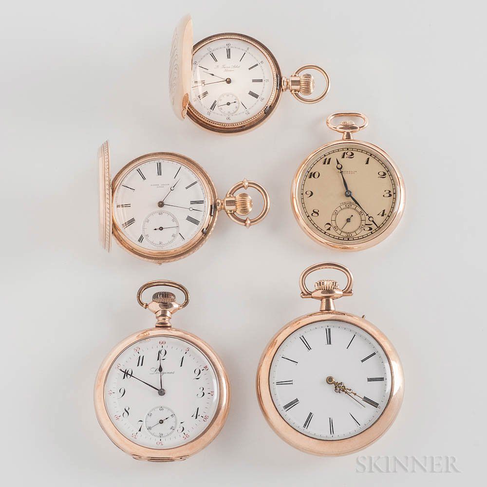 Appraisal: Five Swiss Pocket Watches Five Swiss Pocket Watches a kt