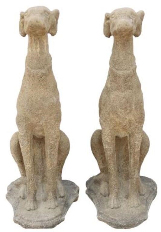 Appraisal: pair Cast stone garden statuary French Hunting Dogs late th