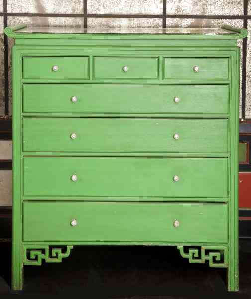 Appraisal: Painted Chinese Style Tall Chest of Drawerscirca s painted green