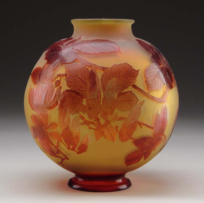 Appraisal: GALLE VASE Wonderful bulbous vase with pale red polished magnolia