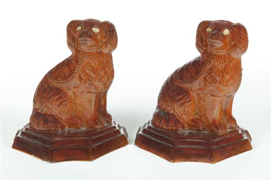 Appraisal: PAIR OF SEWERTILE DOGS Probably Ohio Incised signature ''A L