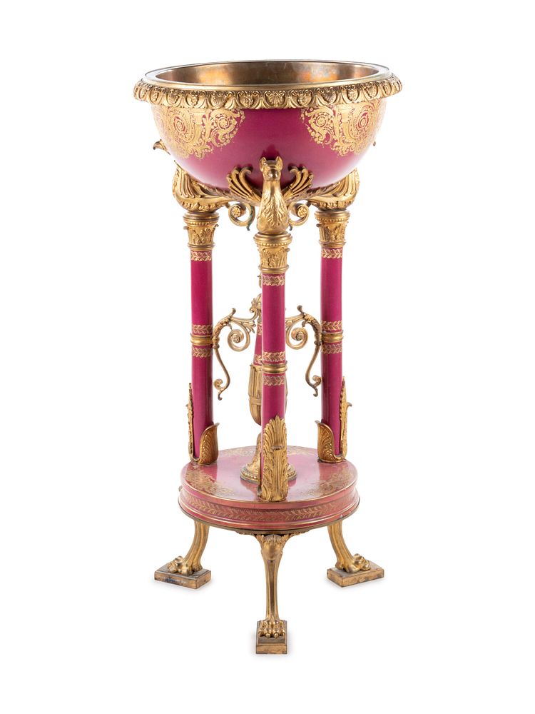 Appraisal: A Sevres Style Gilt Bronze Mounted Porcelain Jardiniere on Stand