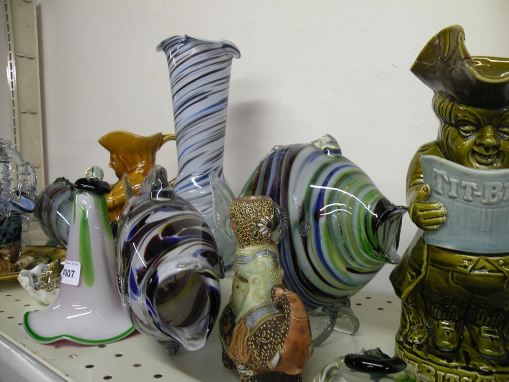 Appraisal: Various items of coloured glass a German ceramic figure of