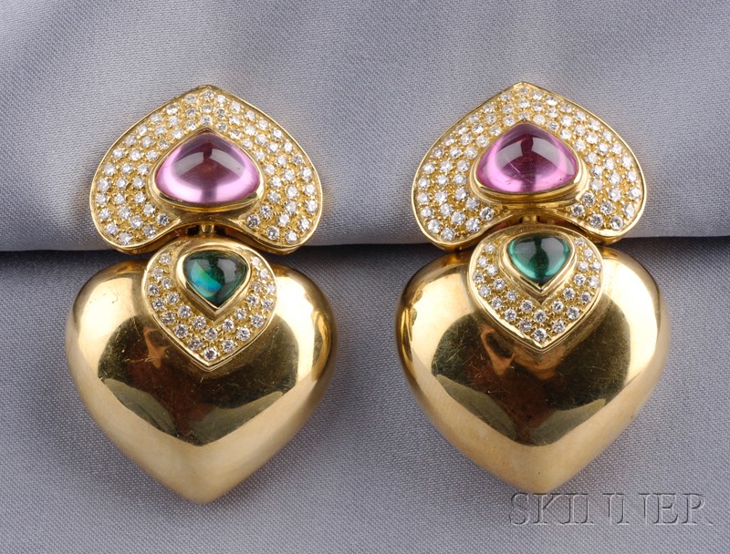 Appraisal: kt Gold Gem-set Earpendants Roberto Legnazzi each designed as a