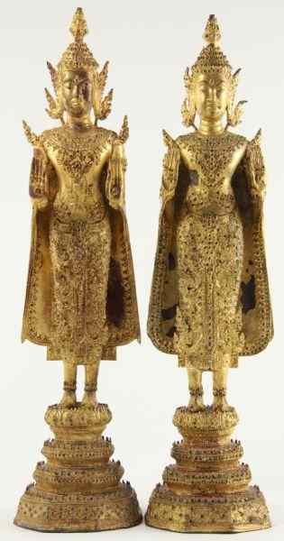 Appraisal: Pair of Thai Gilt Metal Standing Bodhisattvalate th century each