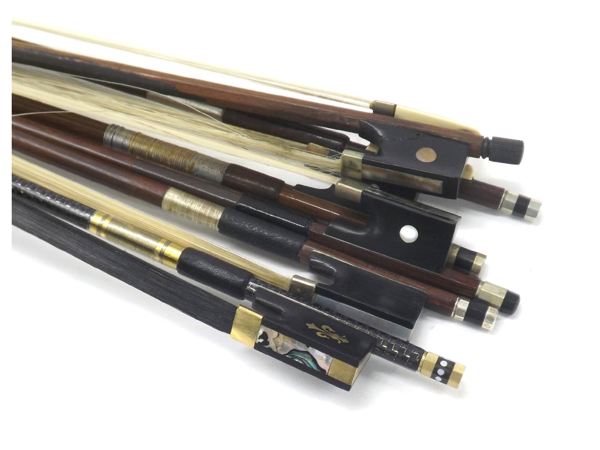 Appraisal: Interesting bundle of six silver and nickel mounted violin bows