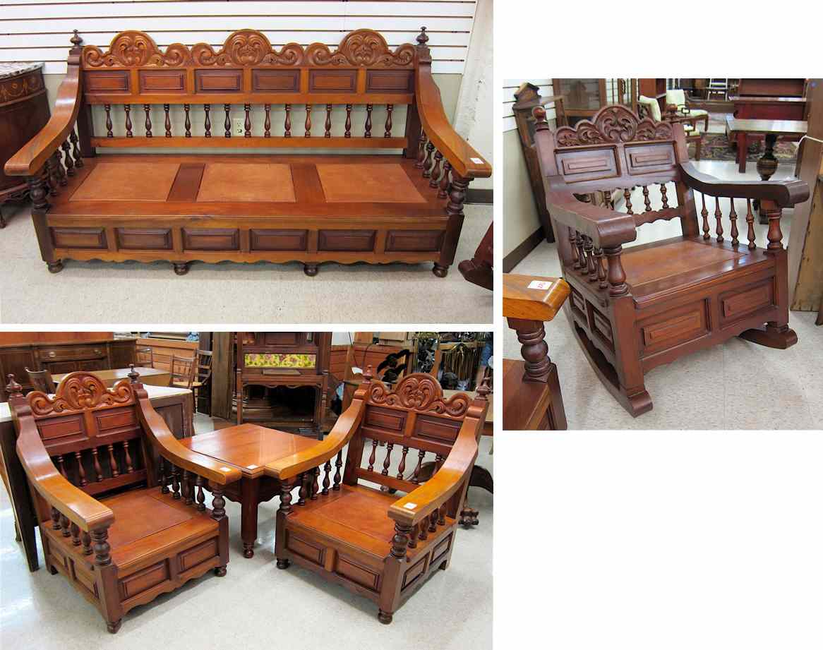 Appraisal: FIVE-PIECE PLANTATION MAHOGANY SEATING FURNITURE SET th century comprising sofa