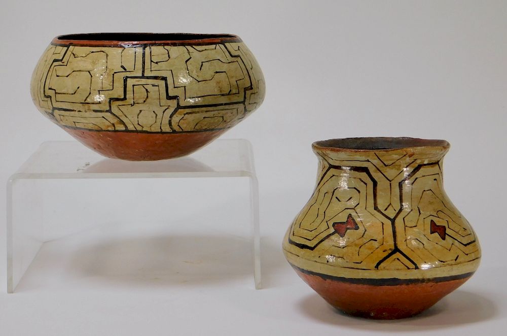 Appraisal: PC Peruvian Shipibo Earthenware Pottery Vessels Peru Early th Century