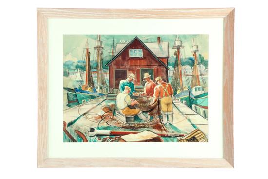 Appraisal: FISHING DOCK BY STEPHEN CHIZMARIK DETROIT - Watercolor on paper