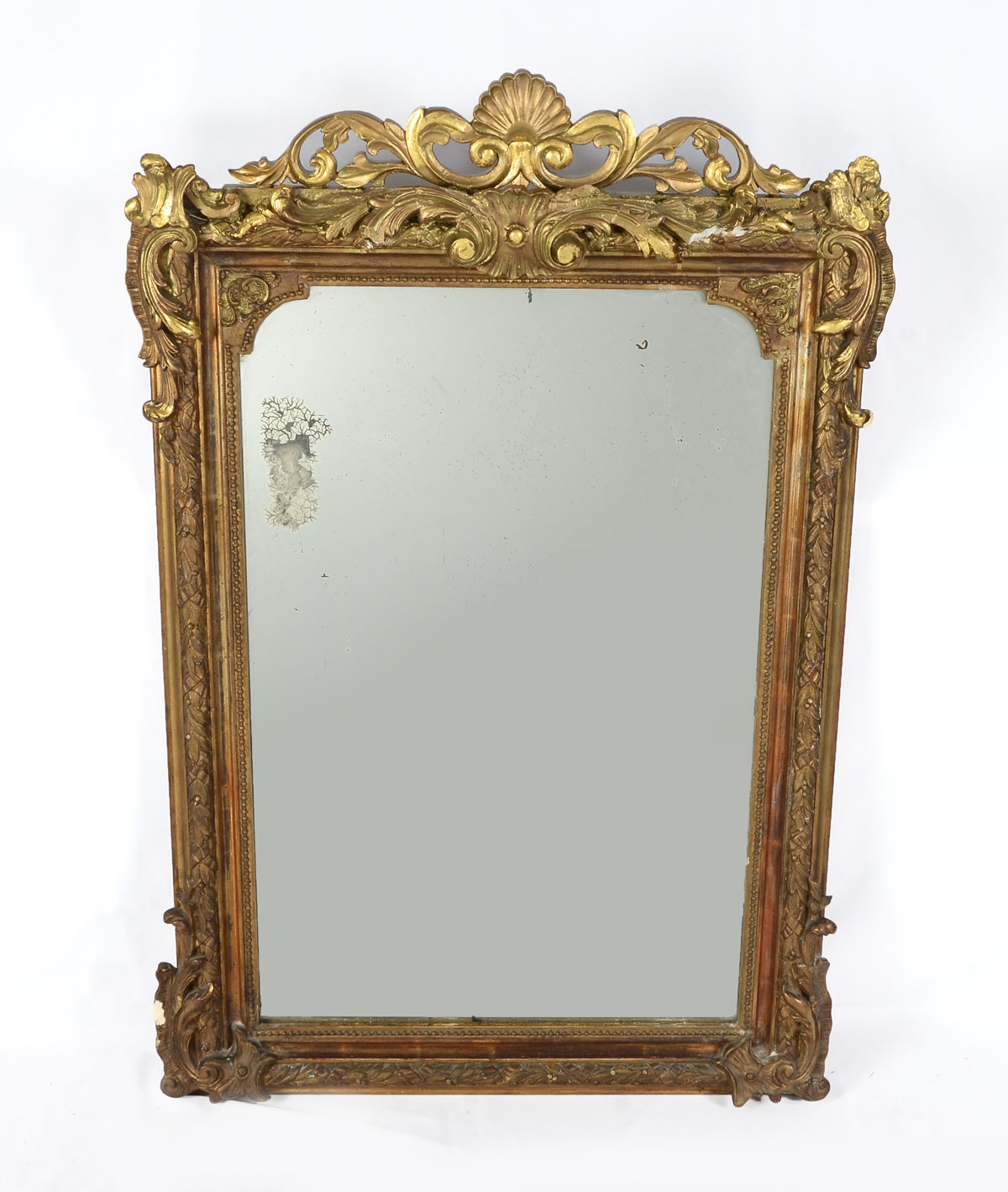 Appraisal: FLORAL CARVED MIRROR Wall mirror having a beaded border overall