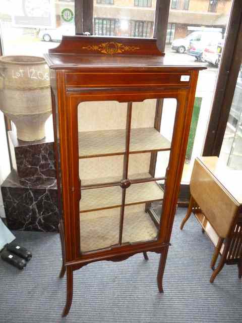 Appraisal: AN EDWARDIAN MAHOGANY DISPLAY CABINET the single glazed door enclosing