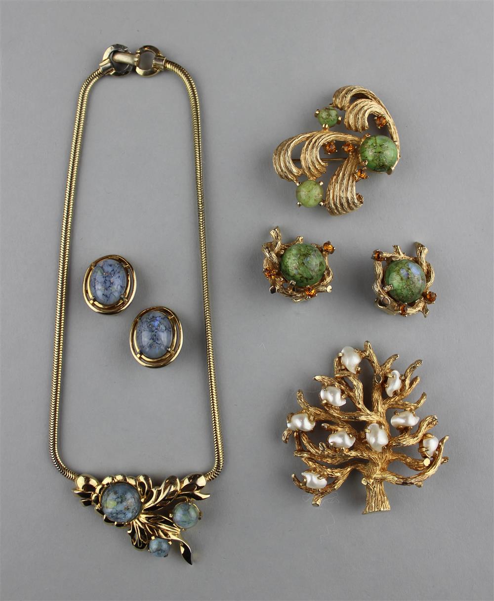 Appraisal: BOUCHER BROOCH AND EARRINGS TREE PIN AND MAZER NECKLACE AND