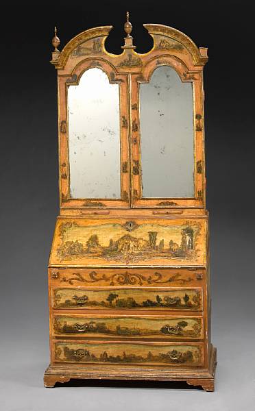 Appraisal: A Venetian Baroque style paint decorated and decoupage secretary cabinet