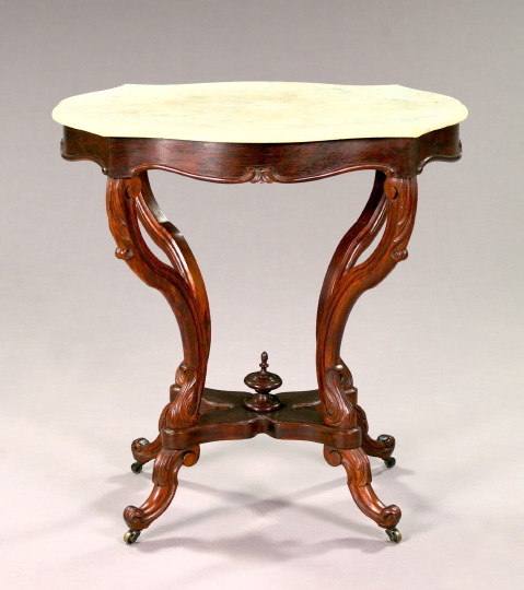 Appraisal: Diminutive Rococo Revival Rosewood and Marble-Top Center Table third quarter