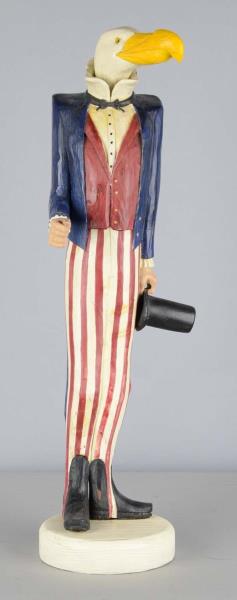 Appraisal: Carved Wood Uncle Sam Bald Eagle Statue This painted statue