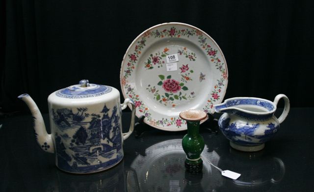 Appraisal: A Chinese export famille rose plate together with a blue