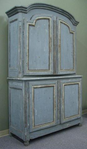 Appraisal: Antique European Painted cupboard distressed blue gray finish upper and