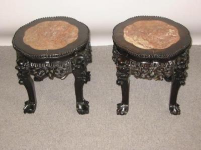 Appraisal: A PAIR OF CHINESE CARVED PADOUK WOOD JARDINIERE STANDS c