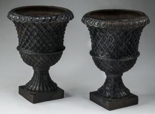 Appraisal: Pair of painted cast iron garden planters Pair of painted