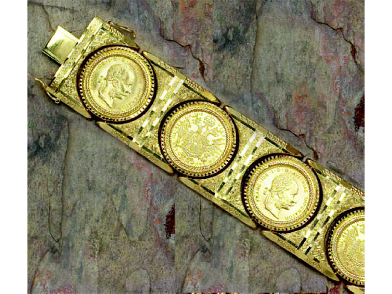 Appraisal: COIN BRACELET k yellow gold with moveable Austrian commemorative coins