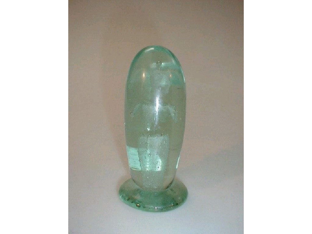 Appraisal: A Nailsea slender green glass dump internally decorated with flowers