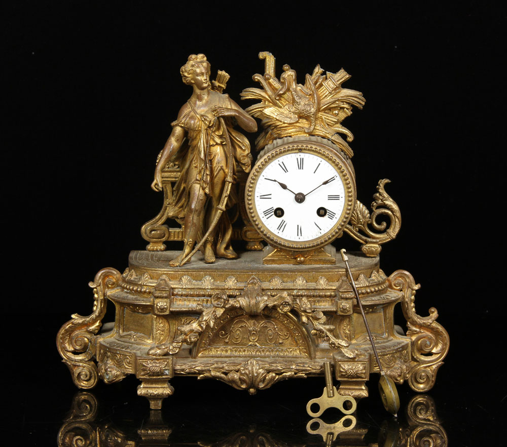 Appraisal: - th C French Bronzed Metal Figural Clock th century