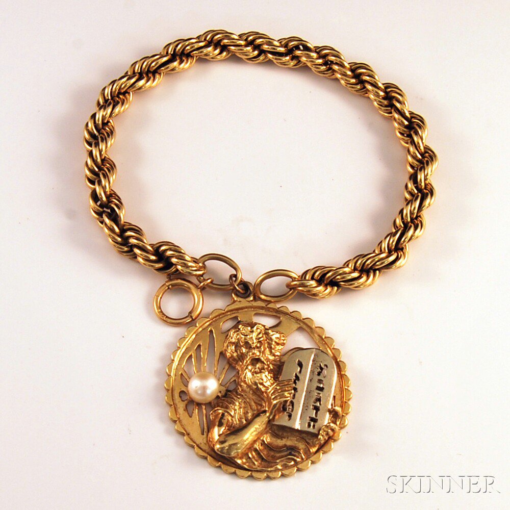 Appraisal: kt Gold Ropetwist Bracelet with Moses and the Ten Commandments