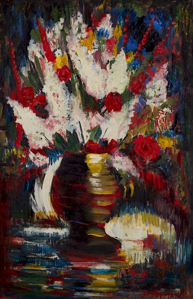 Appraisal: Janis Tidemanis Still Life Oil on Masonite Large Janis Tidemanis