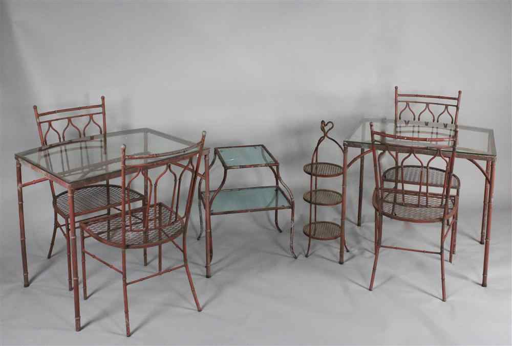 Appraisal: SUITE OF METAL BAMBOO GARDEN FURNITURE the set includes four