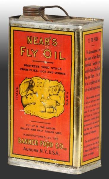 Appraisal: Tin Near's Fly Oil Half-Gallon Can Description Circa s to