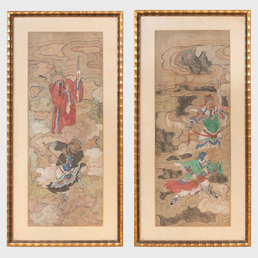 Appraisal: Chinese School Deities Amongst Clouds A Pair Each ink and