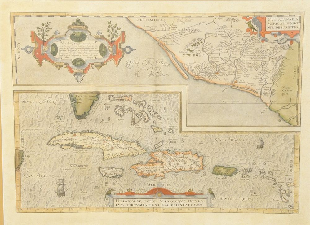 Appraisal: Abraham Ortelius colored engraved map Culiacanae Americae Regionis Mexico Caribbean