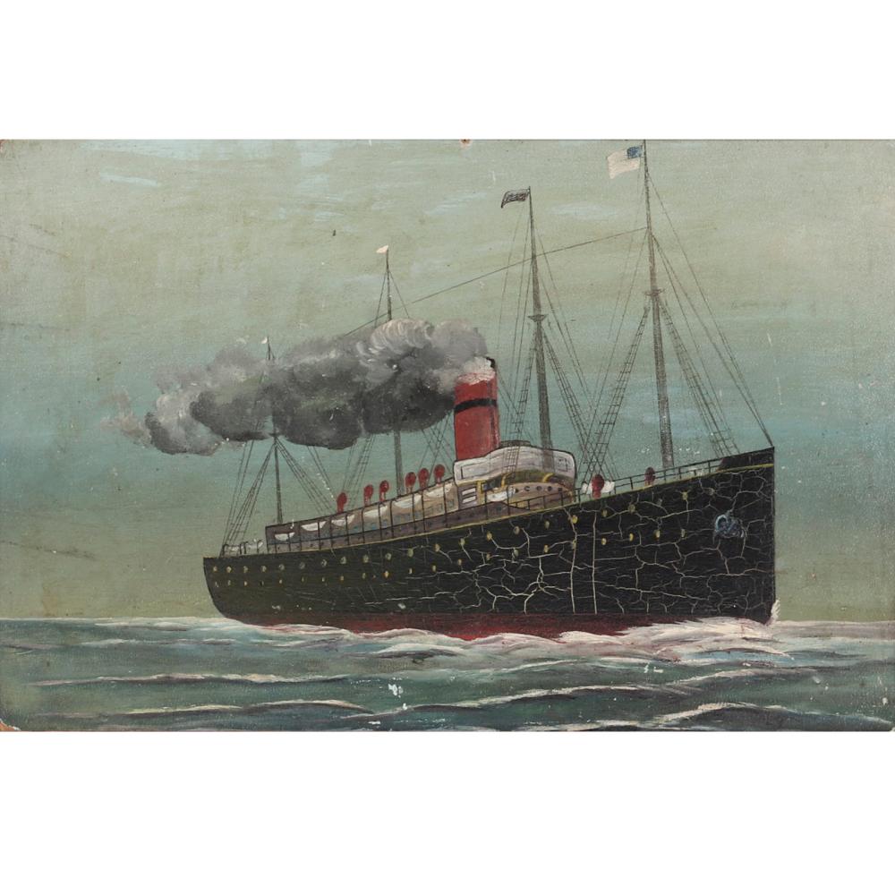 Appraisal: EARLY TH CENTURY NAIVE STEAM SHIP OCEAN LINER PAINTING ON