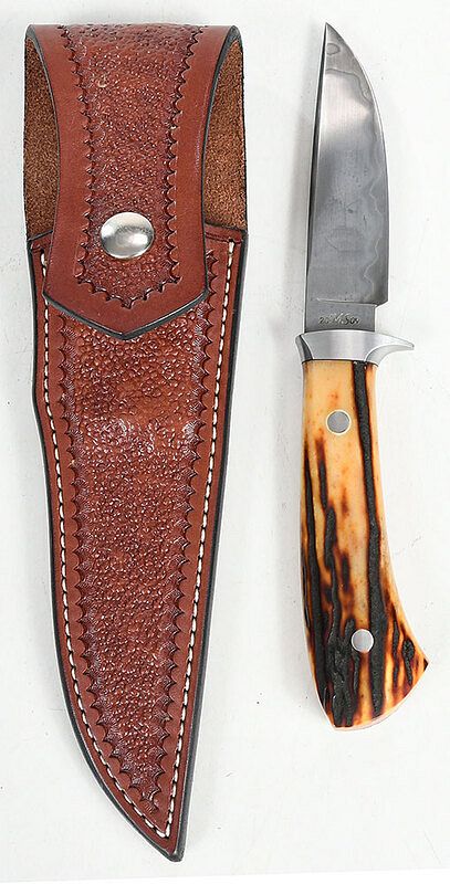 Appraisal: Burt Foster Hunting Knife forged clay-hardened blades marked BF MS