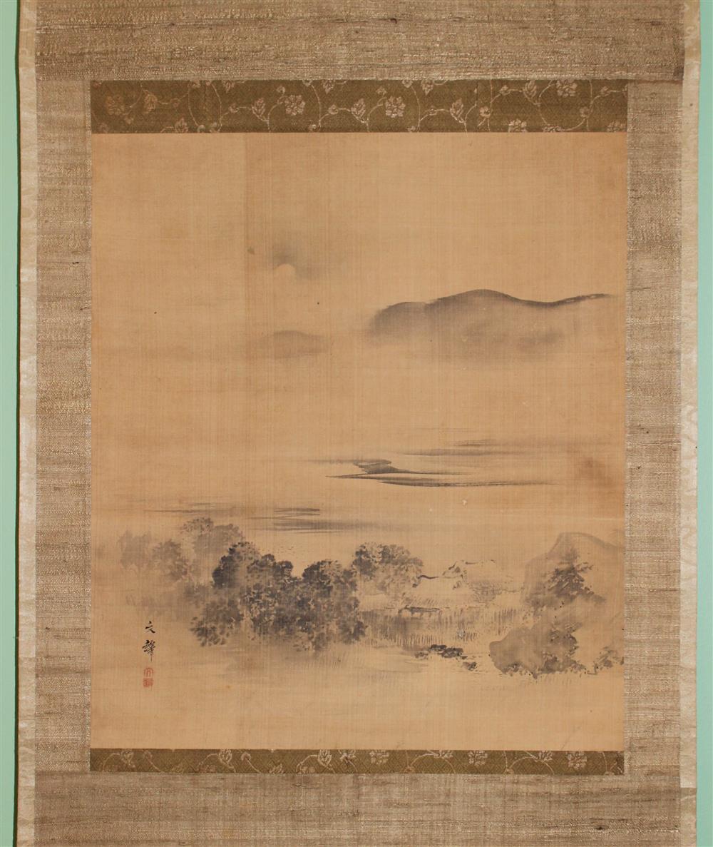 Appraisal: SHIOKAWA BUNRIN JAPANESE - MOUNTAIN VILLAGE Ink on silk mounted