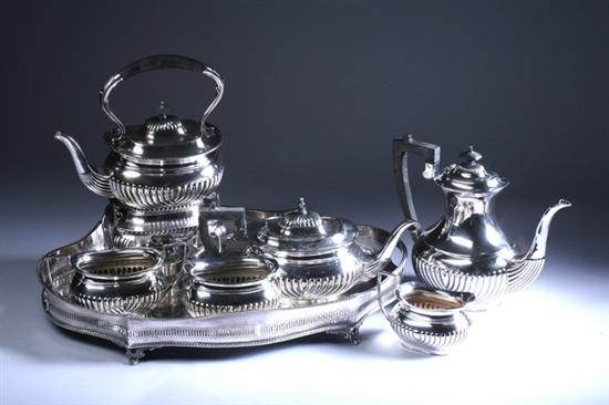 Appraisal: SIX-PIECE ENGLISH SILVER PLATED TEA AND COFFEE SERVICE Comprising hot