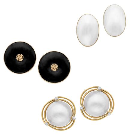 Appraisal: Two Pairs of Gold and Mab Pearl Earclips and Gold