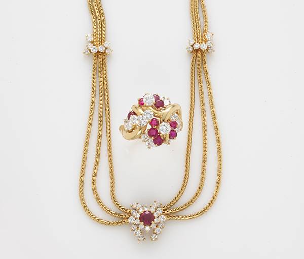 Appraisal: A ruby and diamond necklace together with a ruby and