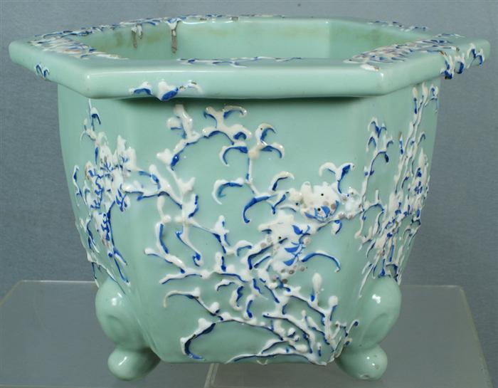 Appraisal: Japanese enameled celadon cachepot d x h hole in base